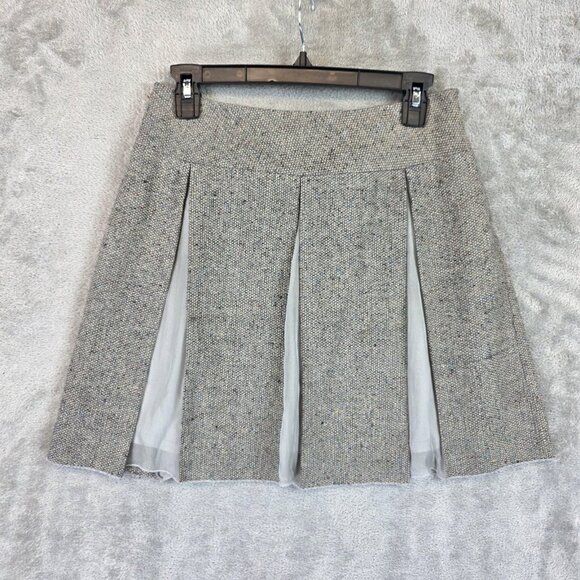 Saja Skirt Womens 4 Gray Tweed Pleated A-Line Wool Blend Side Zip Lined Speckled - Picture 1 of 8